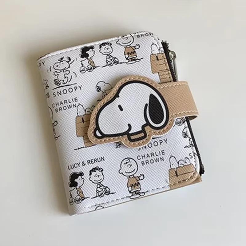 Porte-monnaie court Snoopy mignon, motif dessin animé, avec fermeture éclair, porte-cartes d'identit