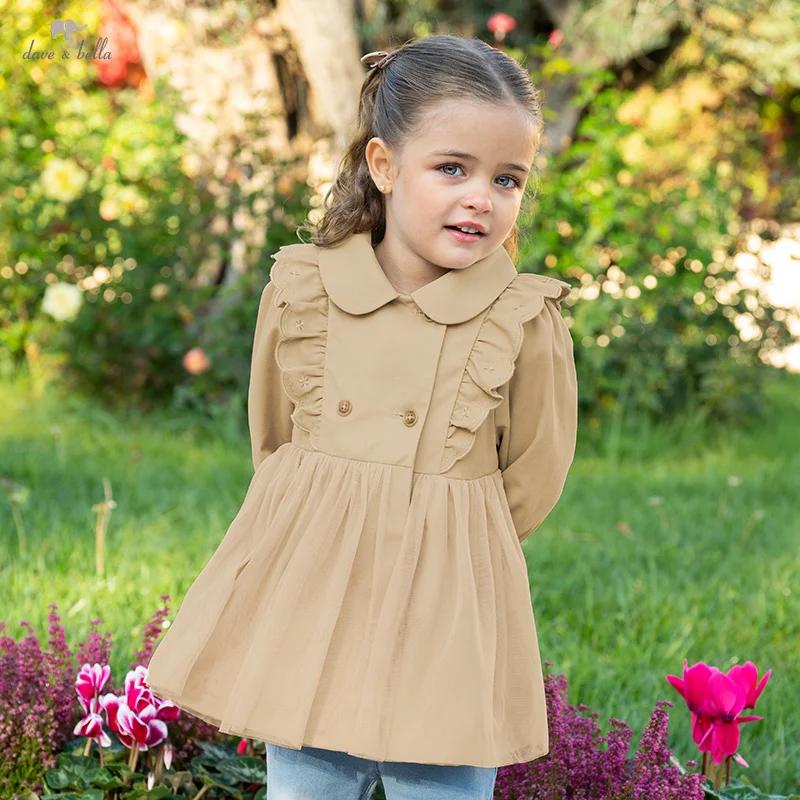 Dave Bella veste pour enfants automne printemps Trench manteaux pour adolescentes doux haut kaki vêt