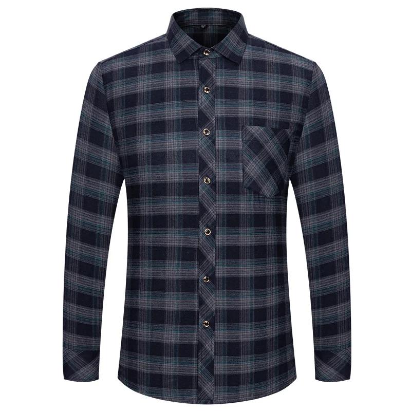 Chemises de glouton en coton pur M-6XL pour hommes, manches longues, poche unique, optique à carreau