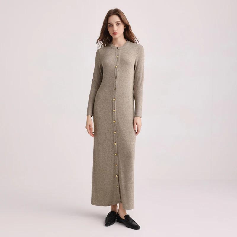 AA AW25 hiver femme robe confortable et douce tricoté Maxi bouton robe dame vêtements