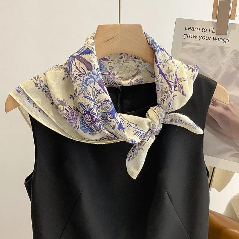 70x70 cm Simple élégance Floral oiseau imprimé foulard en soie lyrique velours Style coréen campagne