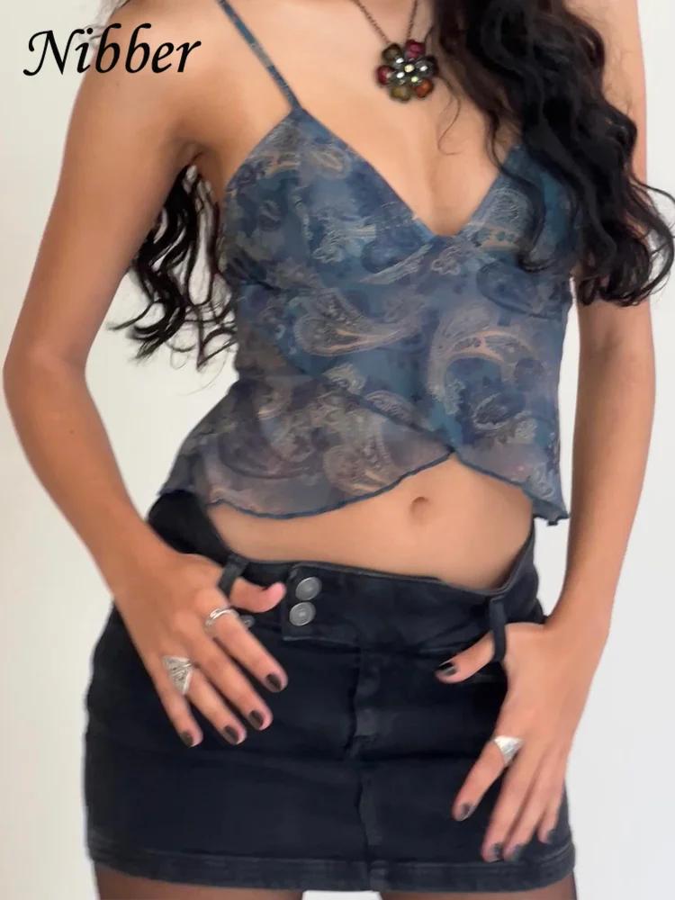 Nibber maille voir à travers imprimé gilet femmes Sexy décontracté col en v sans manches jarretelle 