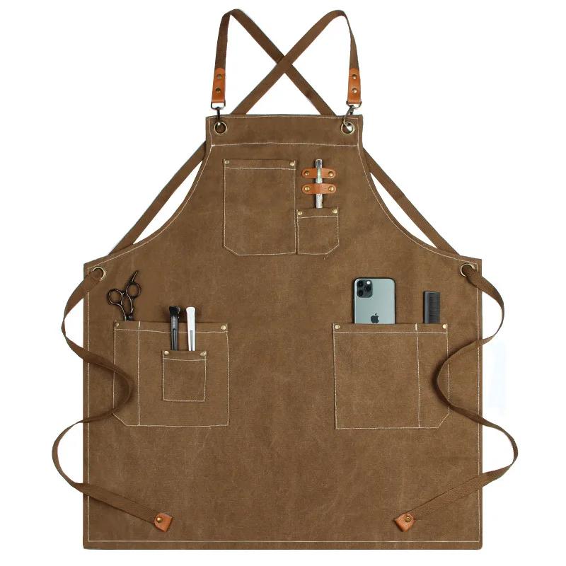 Tablier de chef en cuir et toile pour homme, durable, bon marché, pour restaurant, barbier, serveuse