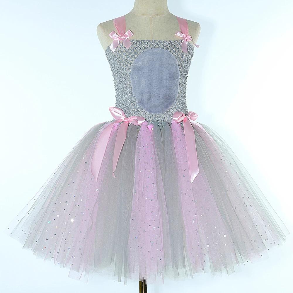 Costumes de souris rose gris scintillant pour bébés filles, robe Tutu de Rat gris pour enfants, tenu