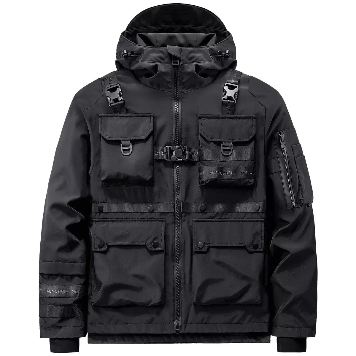 Veste à capuche pour homme, Streetwear Hip Hop, Coupe-vent combiné, Multi-poches, Vêtements fonction