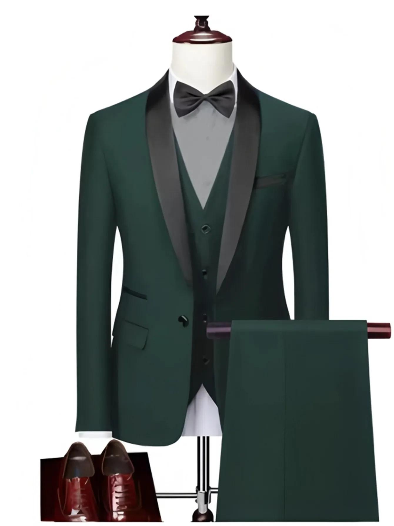 Costume formel trois pièces à col feuille verte pour hommes |   Conception de couleurs contrastées, 