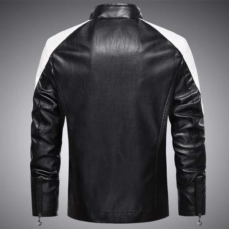 Veste de moto décontractée pour hommes – Noir à la mode, petit col montant, fermeture éclair à manch