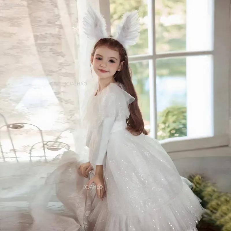 Robe de bal de princesse longue blanche pour filles, idéale pour Halloween, anniversaire, performanc