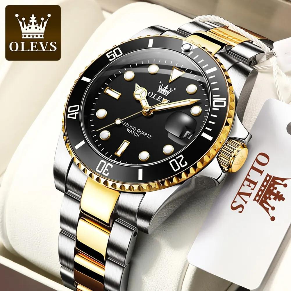 OLEVS-Montre à quartz étanche verte pour homme, acier inoxydable, montre-bracelet Shoous, luxe, haut