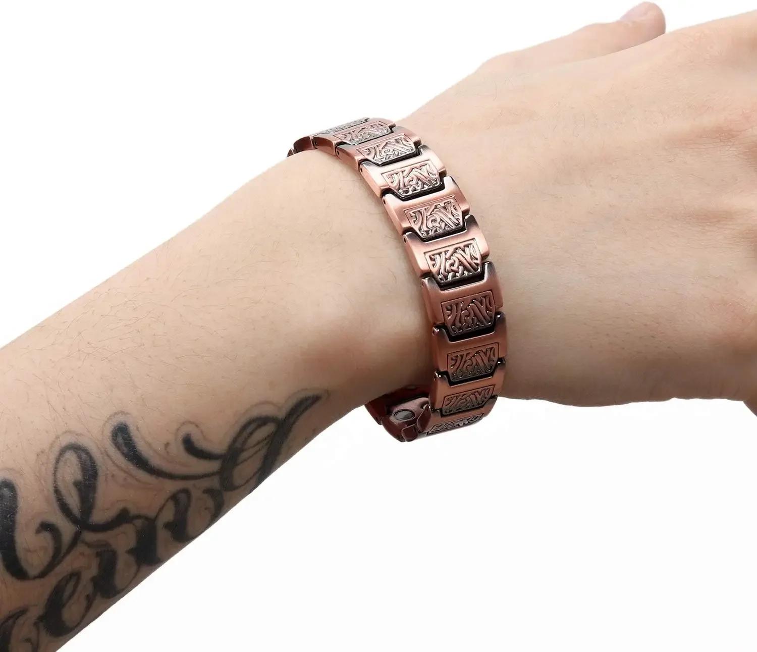 ARADOO Bracelet en cuivre pour hommes pur cuivre néodyme lien magnétique Bracelets bijoux cadeau