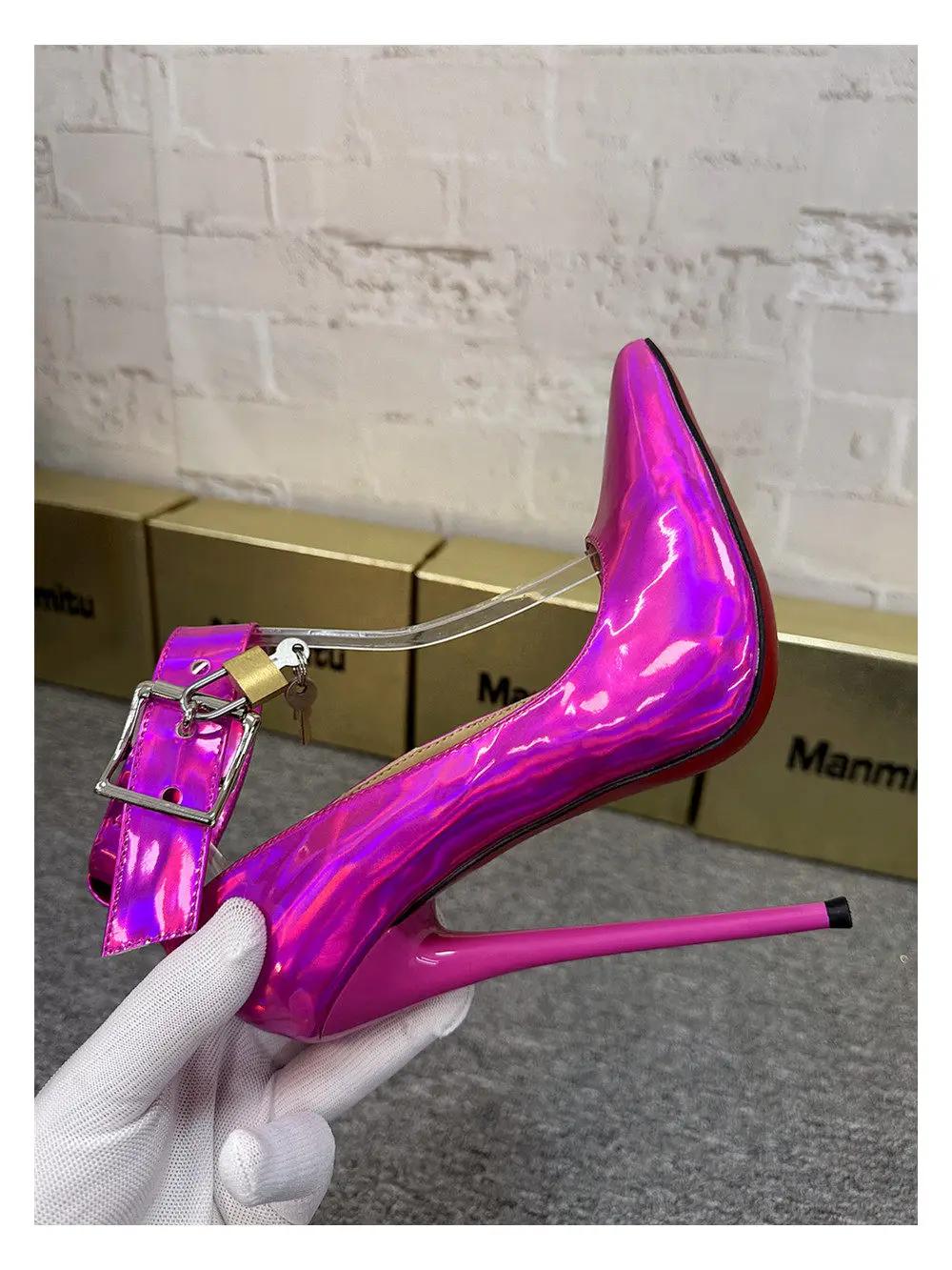 Nouvelles chaussures à talon fin de 12 cm, bout pointu, bouche peu profonde, boucle carrée, véritabl