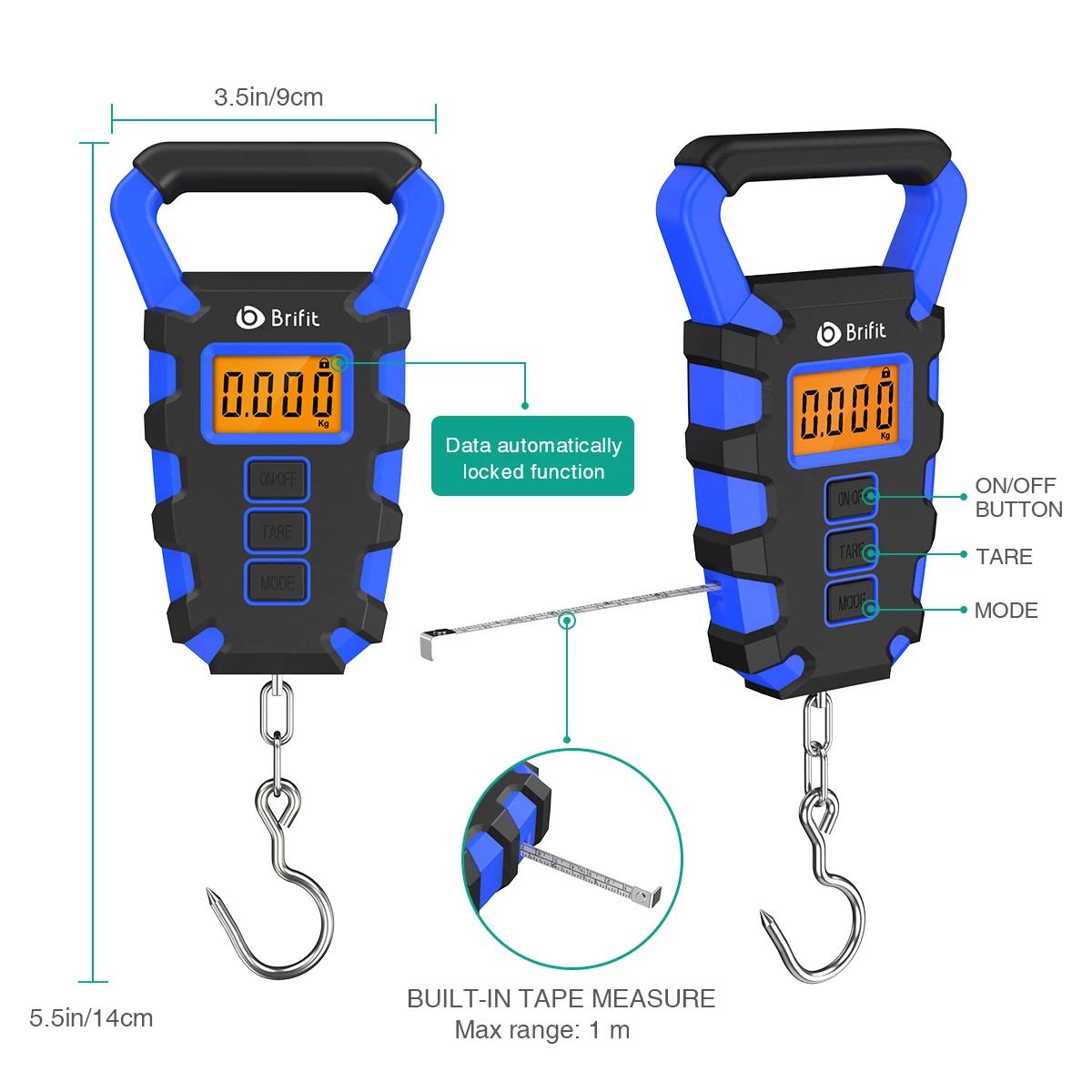 Balance numérique portable 50 kg avec règle, pour pêche, bagages, affichage LED, balance suspendue