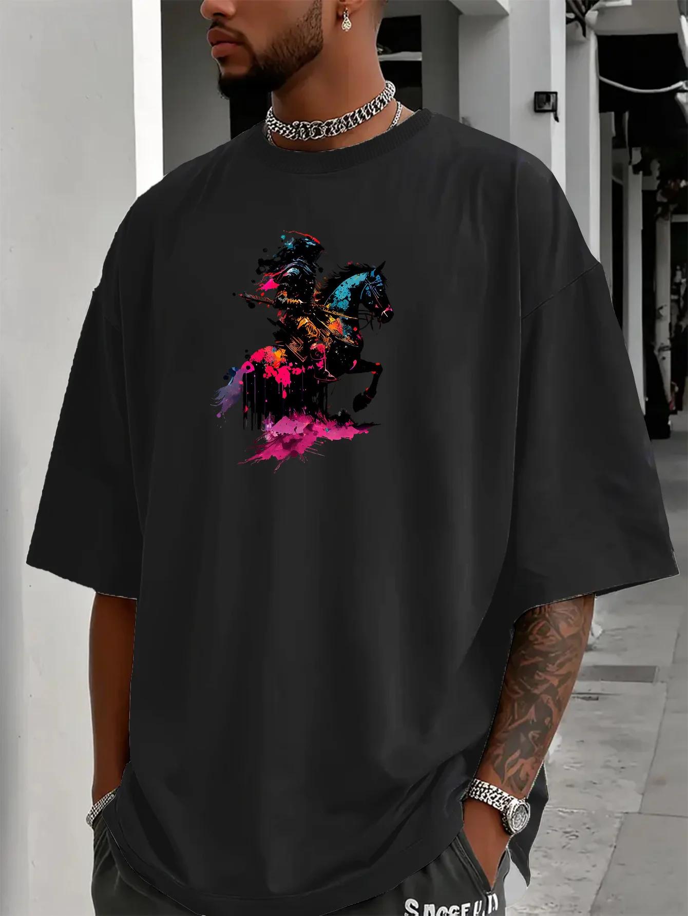 T-shirt décontracté d'été pour homme à manches courtes avec motif chevalier et hache, col rond, coup