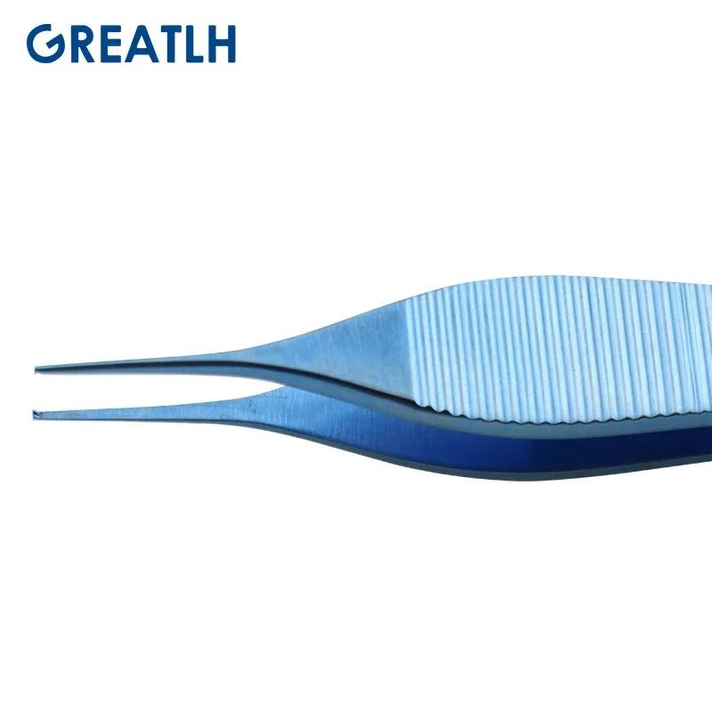 Pince à tissu ophtalmique Adson en titane, pointe dentelée/dents de 122mm, Instrument chirurgical po