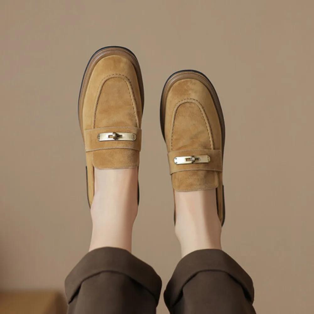 Femmes chaussures plates décontractées en peau de mouton été marron sans lacet mocassins daim cuir m