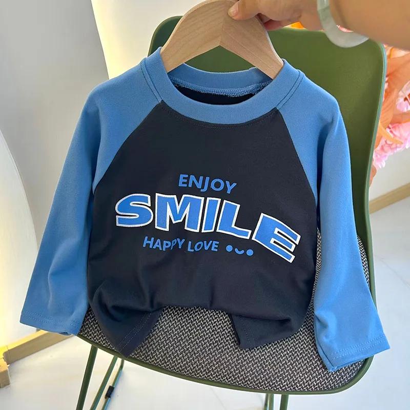 T-shirt à manches longues pour filles et garçons, chemise de Base avec lettres, vêtements pour enfan