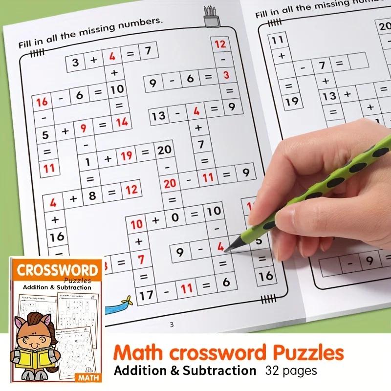 Livre de puzzle de mots croisés mathématiques pour enfants, pratique de l'addition et de soustractio
