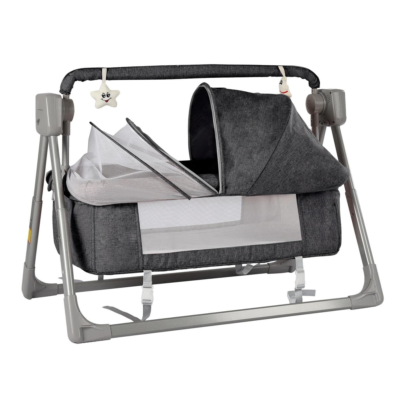 Berceau électrique gris/kaki, lit balançoire pour bébé, panier de berceau inclinable à bascule autom