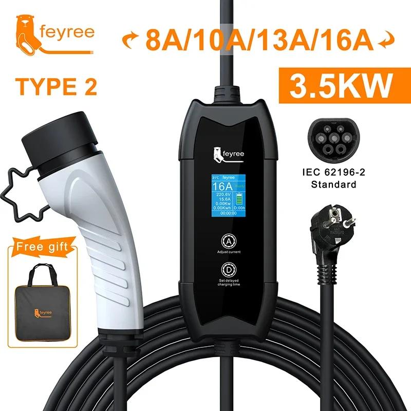Feyree EV chargeur Portable Type2/GB/T connecteur 16A 1 Phase 3.5KW Type1 3.5m Station de recharge m
