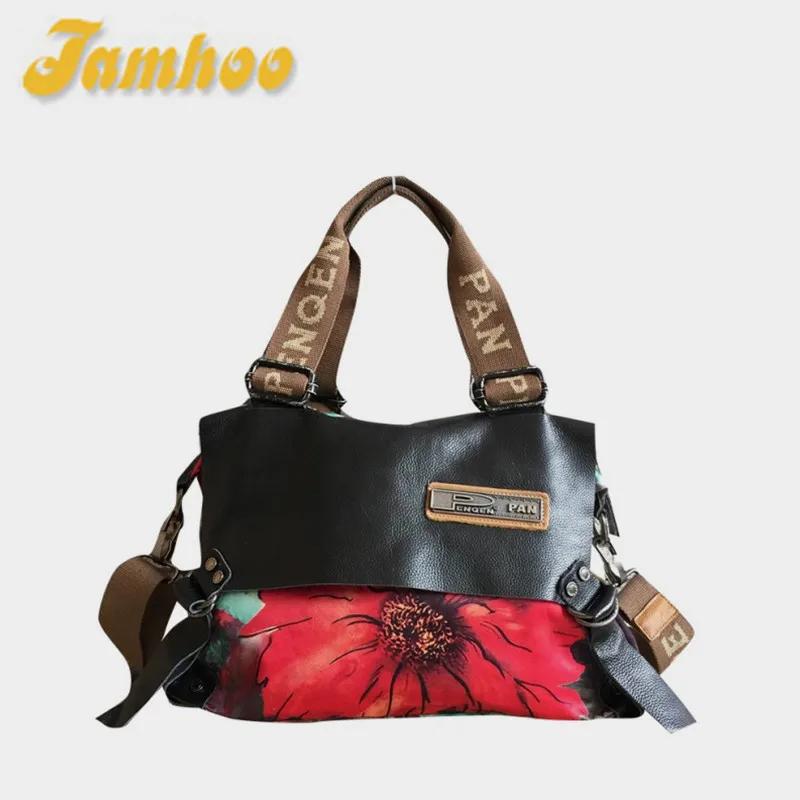 Jamhoo-Sacs à main en cuir vintage pour femmes, sac à bandoulière en toile de grande capacité, sac m