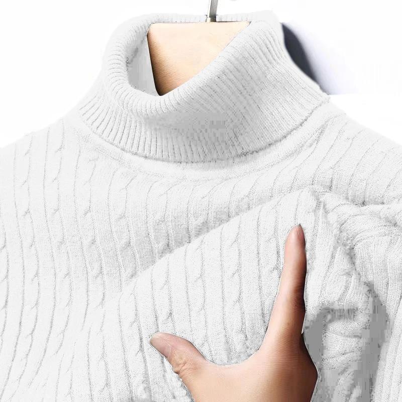 Pull à col roulé côtelé pour hommes, tricoté, chaud, ajusté, Jacquard rayé, décontracté, manches lon