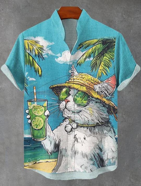 Été hommes rétro dessin animé Anime chat thème chemise à manches courtes à manches courtes hauts mod