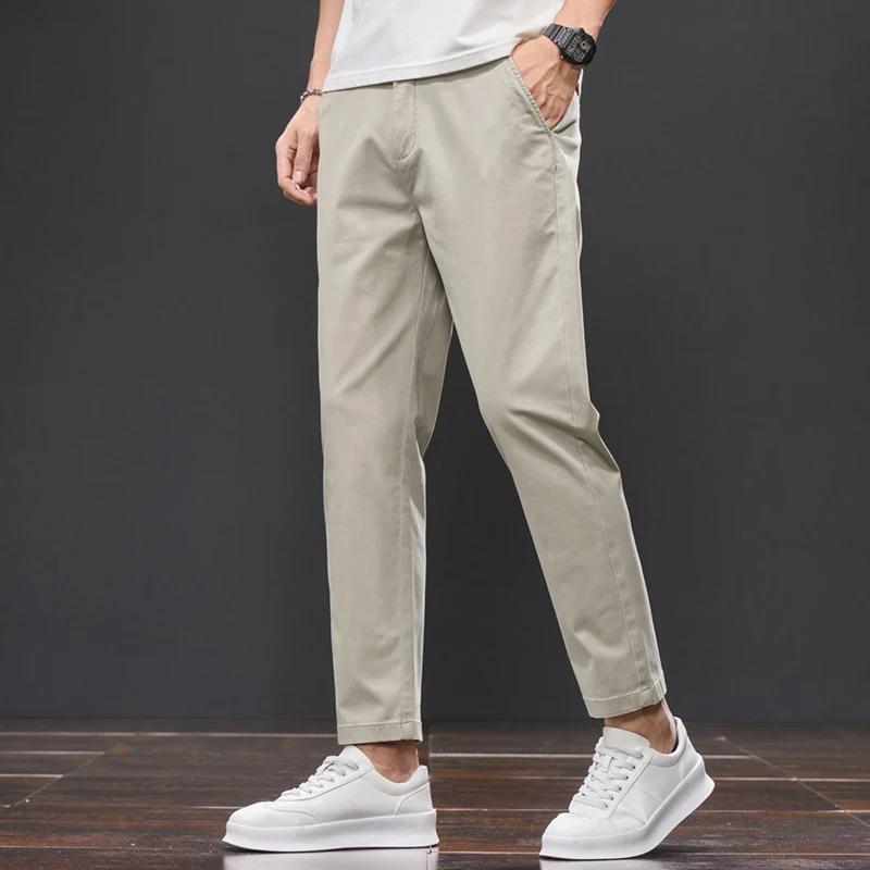 Pantalon décontracté d'été pour homme en coton (98 %) longueur cheville, taille élastique, couleur u