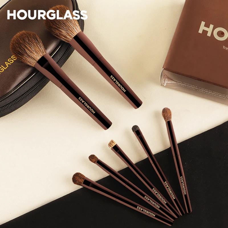 Ensemble de pinceaux de maquillage sablier, Mini brosse Portable 7 pièces, brosse en poils d'animaux