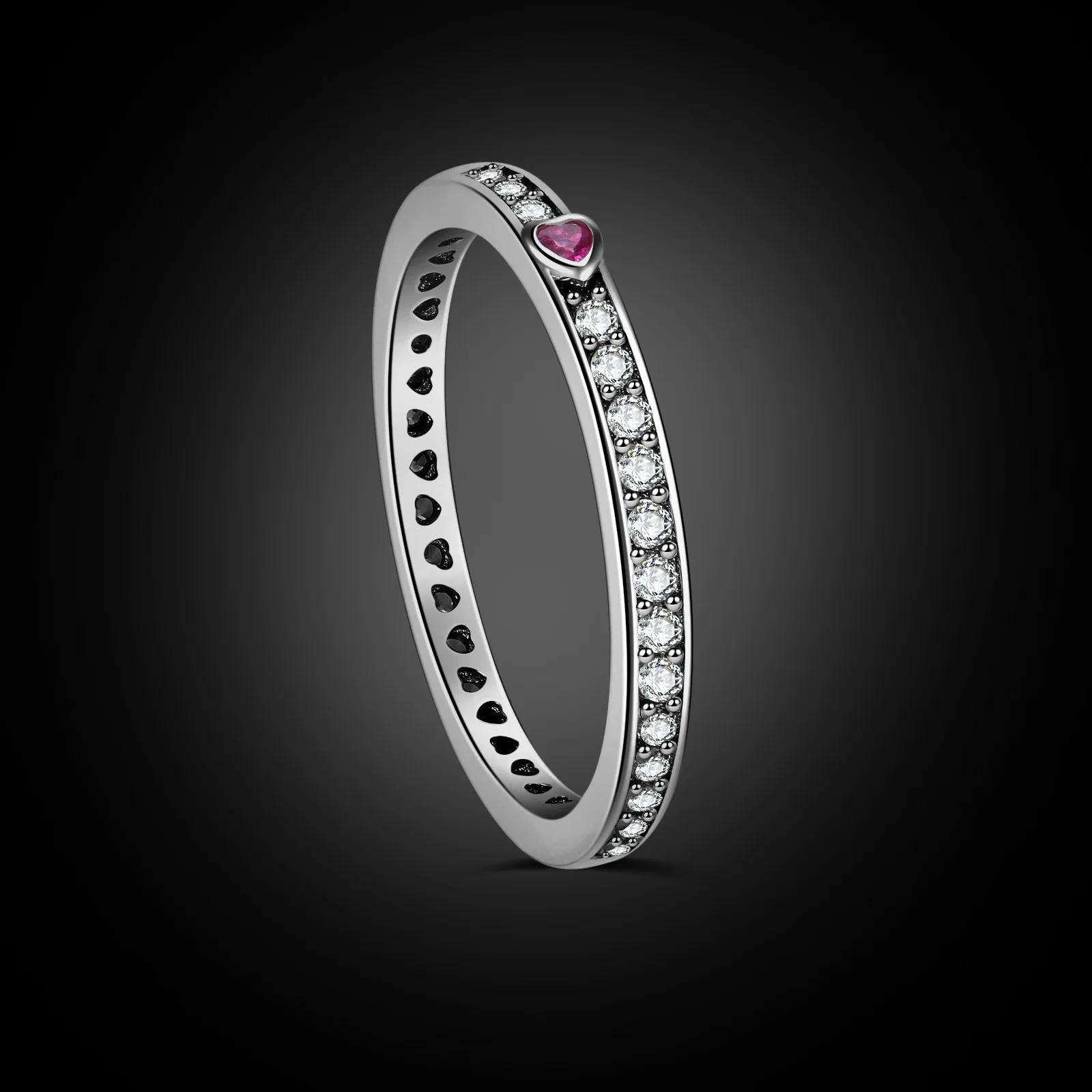 Bague européenne scintillante en argent Sterling AAA CZ S925, cœur rouge, pour femmes, fête d'annive