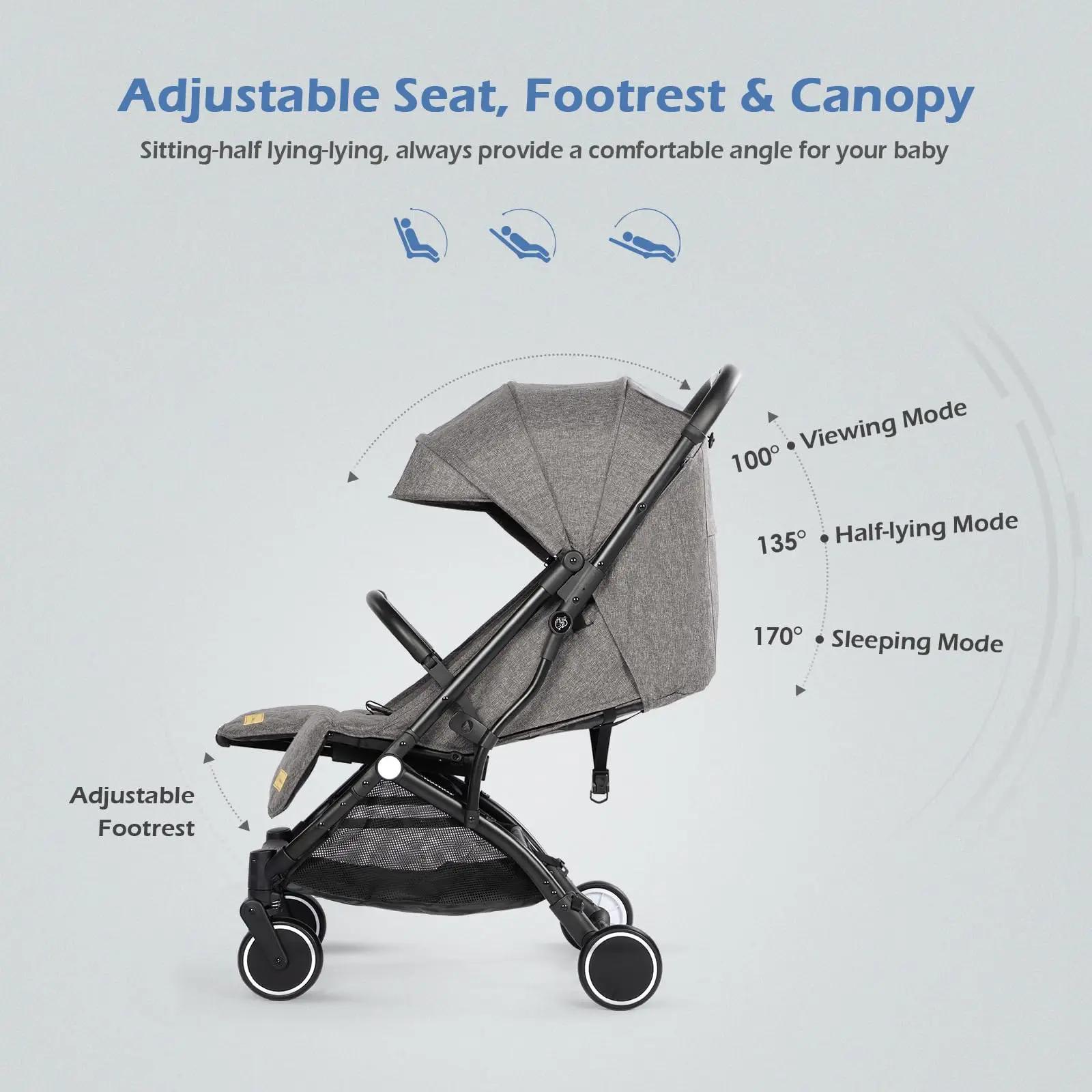 Poussette bébé, poussette compacte pliable d'une seule main avec housse de pluie et moustiquaire, po