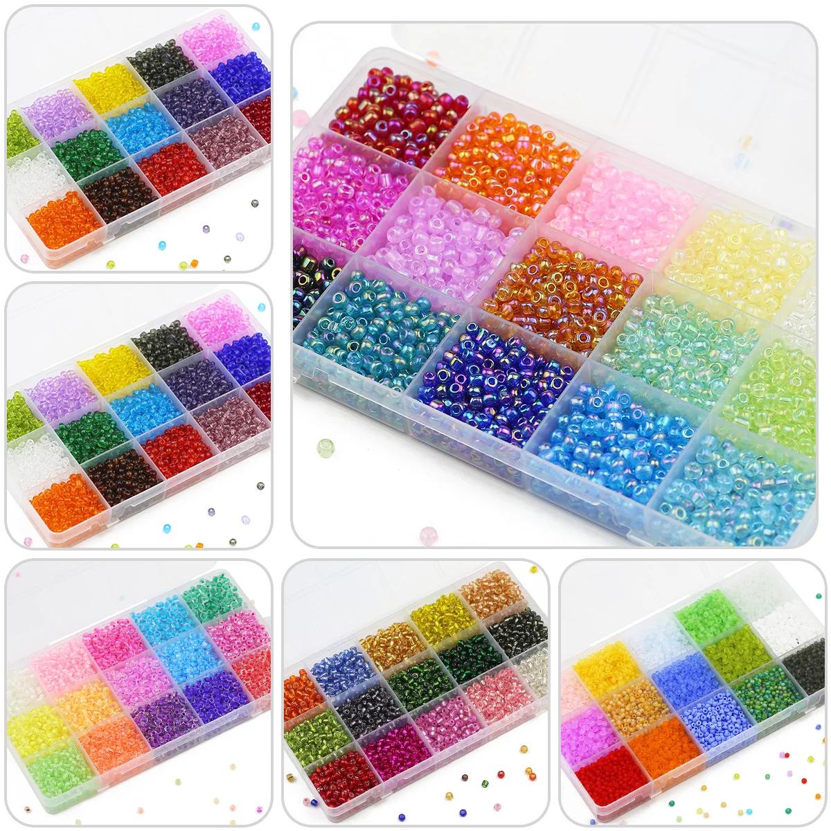 Boîte de 15 grilles de perles en verre de 2, 3 et 4mm, pour bijoux, bricolage, bracelets, collier, t