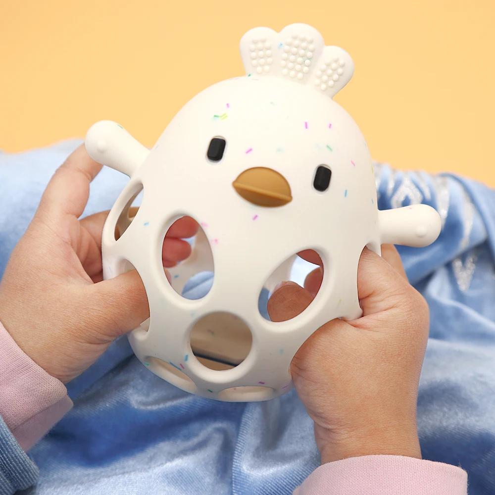Anneau de dentition en Silicone pour bébé, 1 pièce, jouets en forme de poussin de dessin animé, ajou