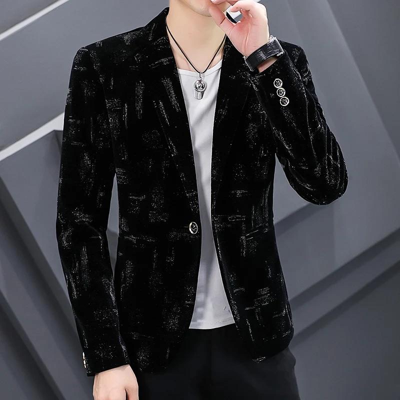Blazer décontracté en velours côtelé pour hommes, costume de gentleman, performance de shopping en p