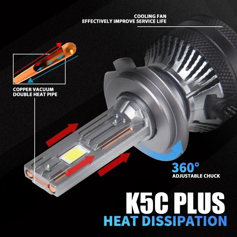 DAWNKNIGHT K5C PLUS 140W H7 ampoule LED 4300K LED H4 H11 HB3 9005 HB4 9006 K6C LED Double Tube de cu