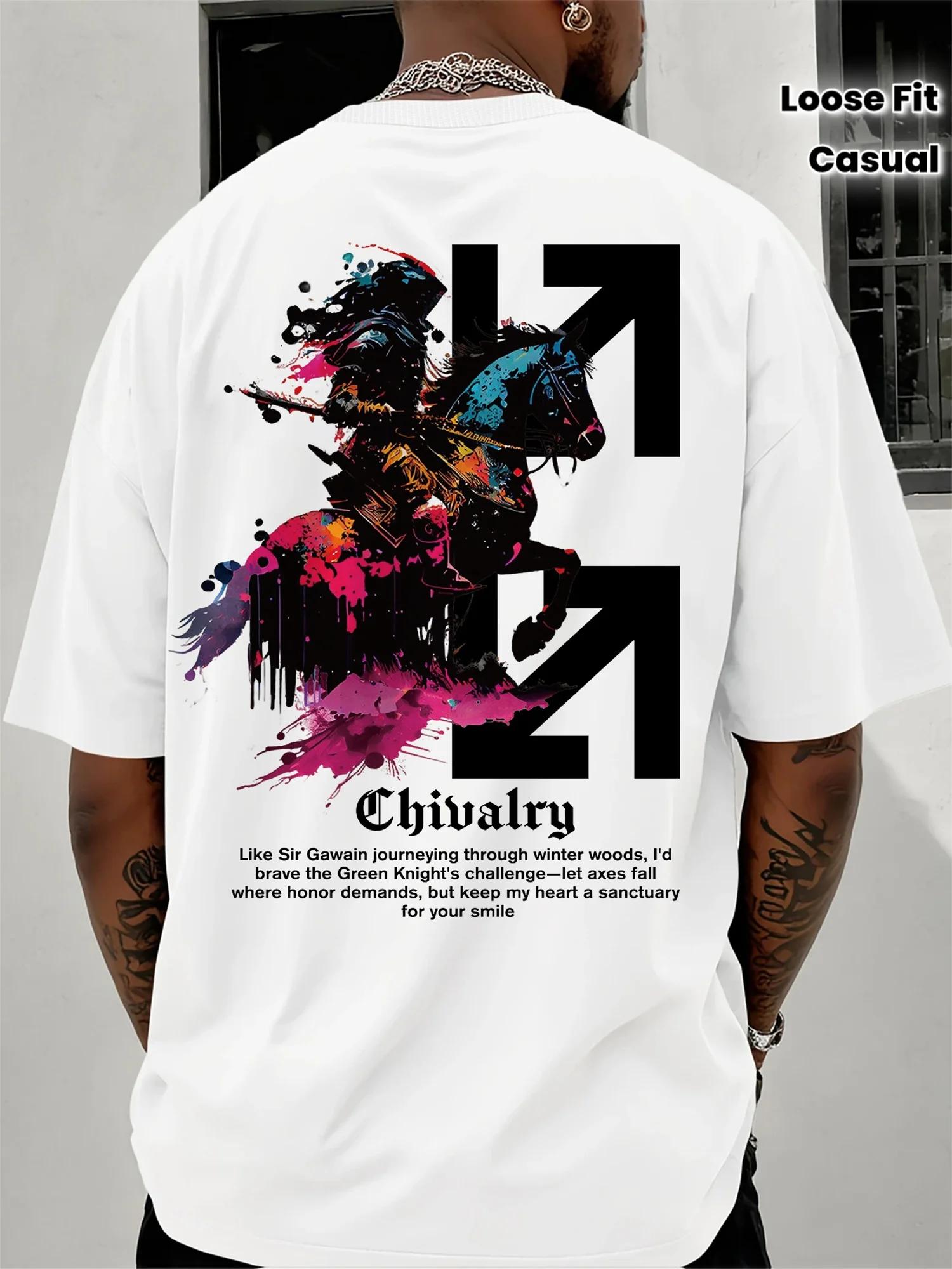 T-shirt décontracté d'été pour homme à manches courtes avec motif chevalier et hache, col rond, coup