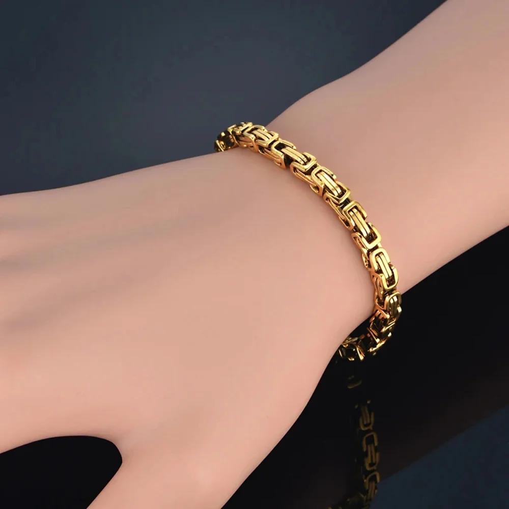 Bracelets en acier inoxydable couleur or, chaîne à maillons byzantin de 4mm, collier pour femmes et 