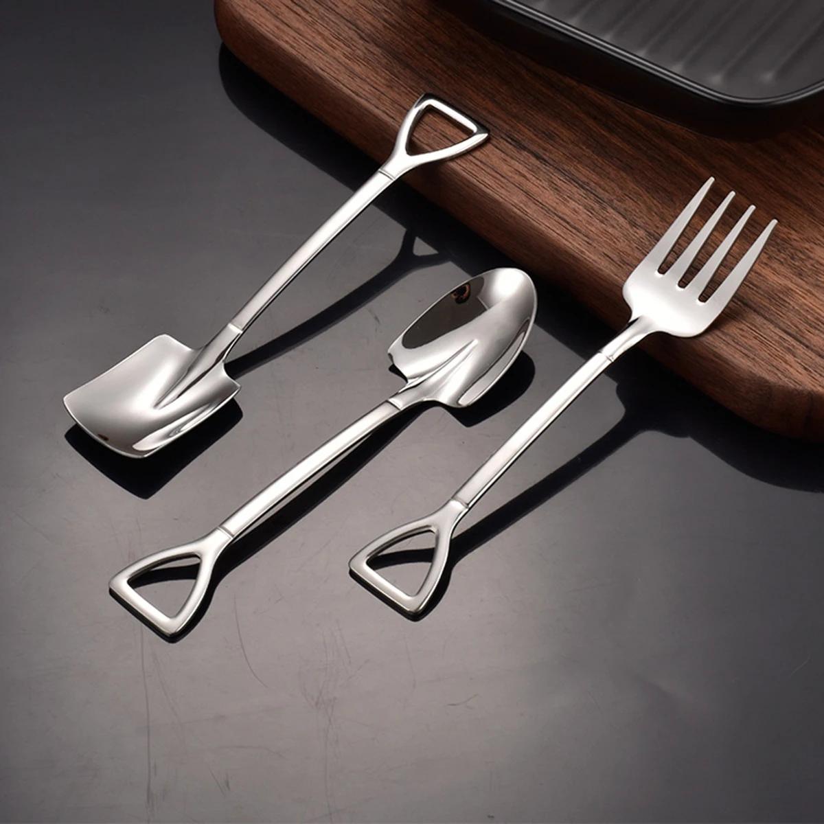 Pelle carrée en acier inoxydable, fourchette pointue, dit dessert, gâteau, fourchette, cuillère, fru