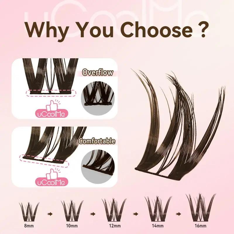 UCoolMe cils marron flore 0.05mm D Curl naturel vaporeux et léger 8-16mm segmenté cils grappe bricol