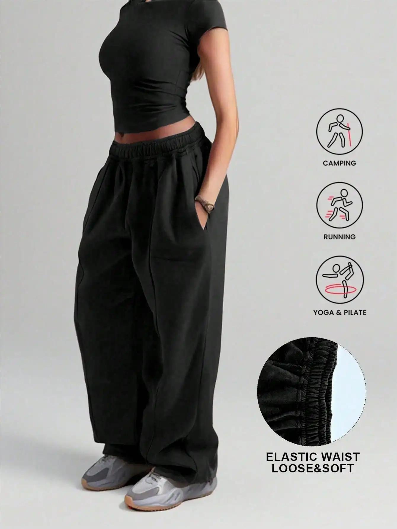 Grande taille nouvelle mode femme Fitness pantalons de survêtement jambe large droite dames décontra