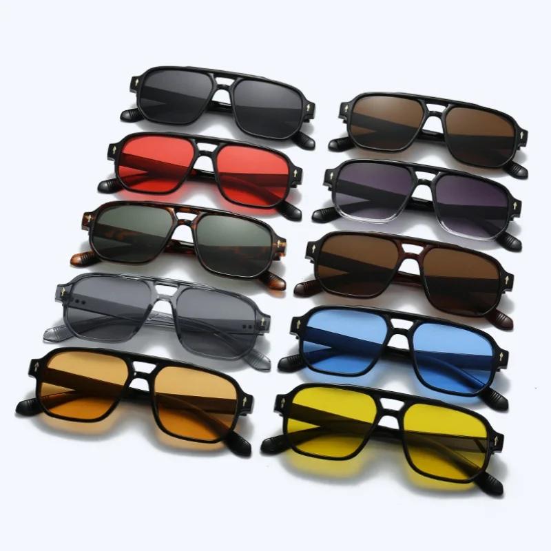 Lunettes de soleil carrées rétro à Double pont pour femmes et hommes, Design de luxe à la mode, Rive