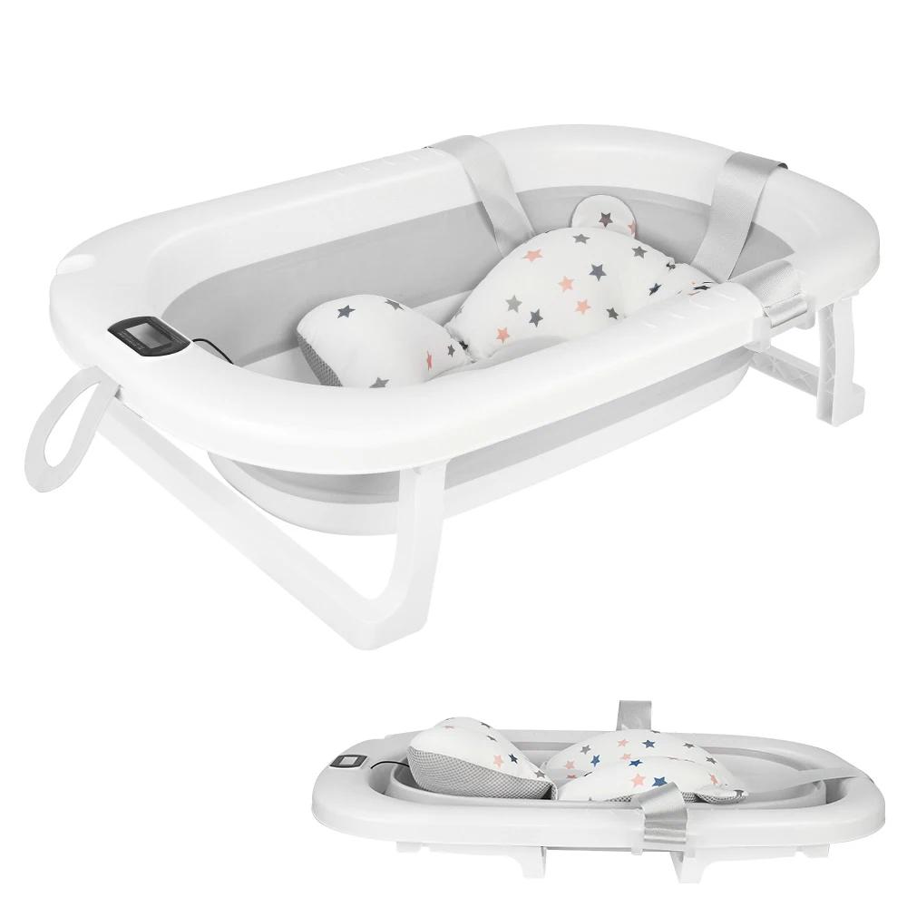 Baignoire bébé pliable avec thermomètre - Baignoire portable tapis de bain pour nouveau-nés 0-36 mois