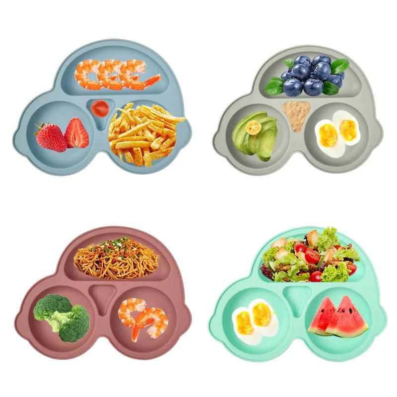 Bébé sûr Silicone assiette à manger aspiration dessin animé enfants plats alimentation enfant en bas