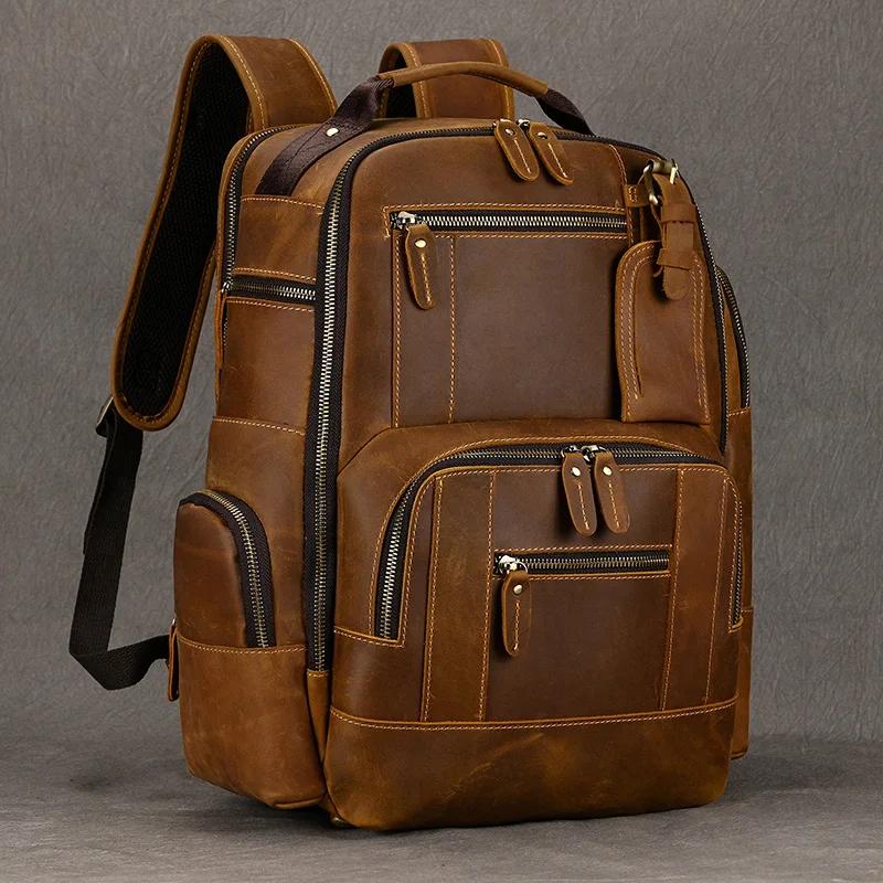 Sac à Dos Multifonction en Cuir Vintage pour Homme, Cartable d'École, Grand Voyage, Tendance