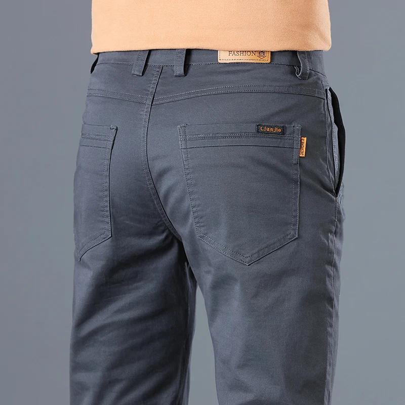 Hommes de haute qualité pur coton classique couleur unie pantalons décontractés affaires Stretch min
