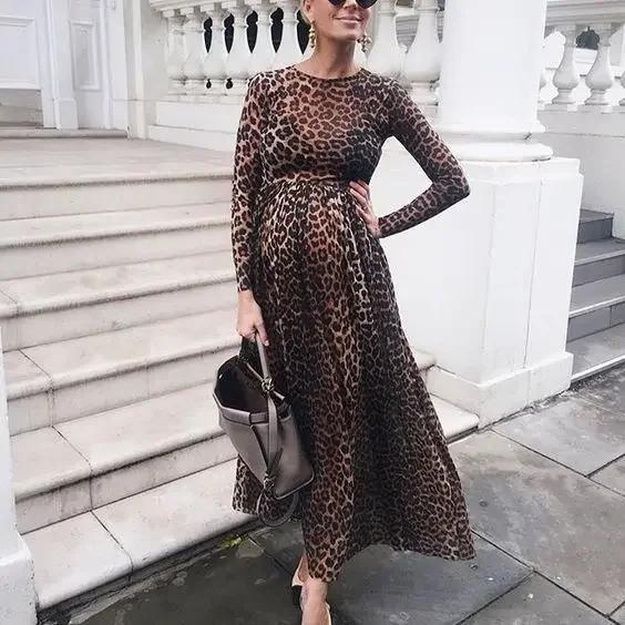 Robes de maternité Sexy à motif imprimé léopard, vêtements de grossesse à manches longues pour séanc