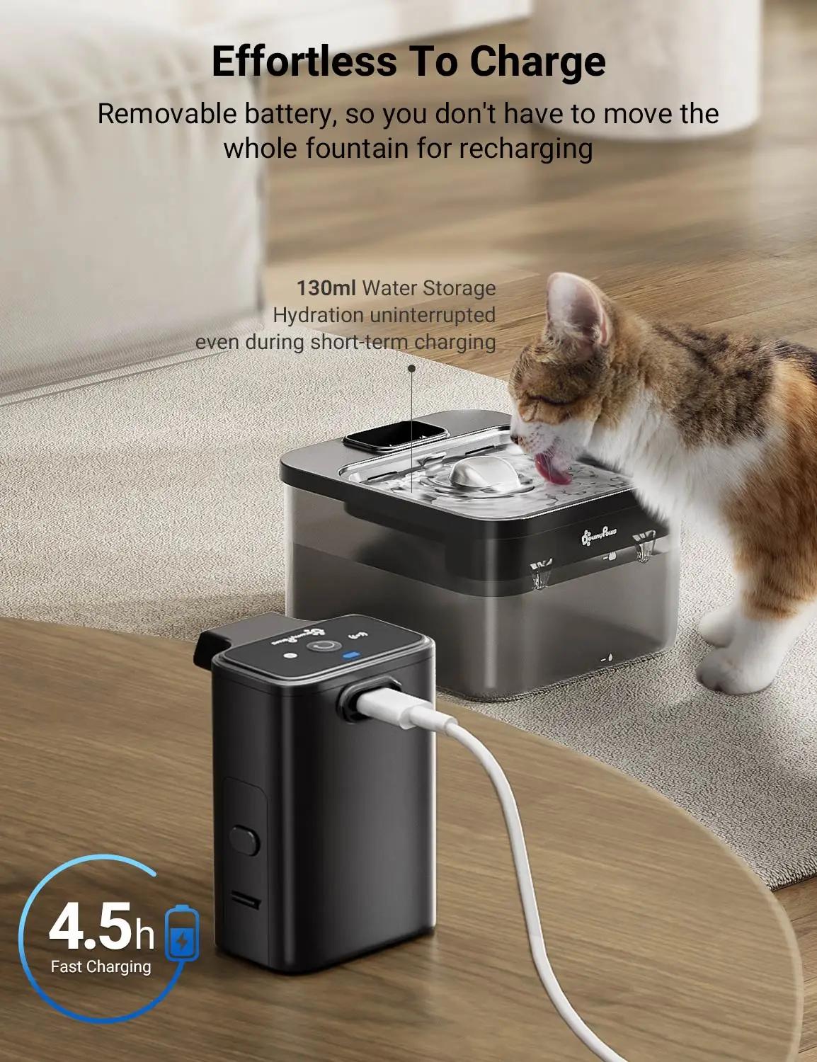 DownyPaws 2,5 L fontaine d'eau automatique en acier inoxydable pour chat 4000 mAh abreuvoir sans fil