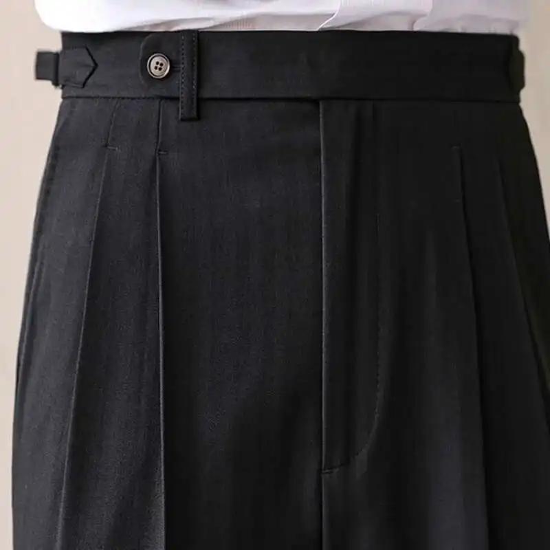 Pantalon droit taille haute pour homme, coupe slim, style britannique, décontracté, vêtements de cér