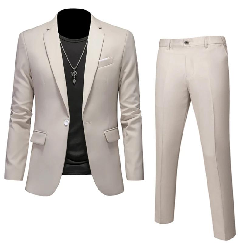 6XL-M (Blazer + pantalon) costumes d'affaires de haute qualité, couleur unie, coupe cintrée, 2 pièce