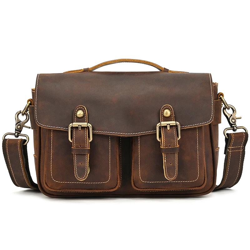Grand sac messager en cuir pour hommes, sacs à bandoulière en peau de vache véritable, sac d'école p