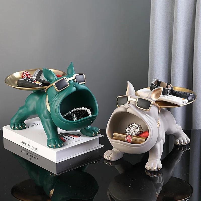 30 cm/11.8 pouces décor à la maison bouledogue Figurine chien Statue clé boîte de rangement Animal o